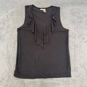 DKNY Jeans Womens XL Grey Black Striped Ruffle V-Neck Sleeveless Tank Top